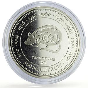 Bhutan 300 ngultrum Lunar Calendar Year of the Rat Mouse proof silver coin 1996