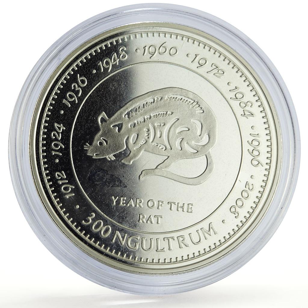 Bhutan 300 ngultrum Lunar Calendar Year of the Rat Mouse proof silver coin 1996