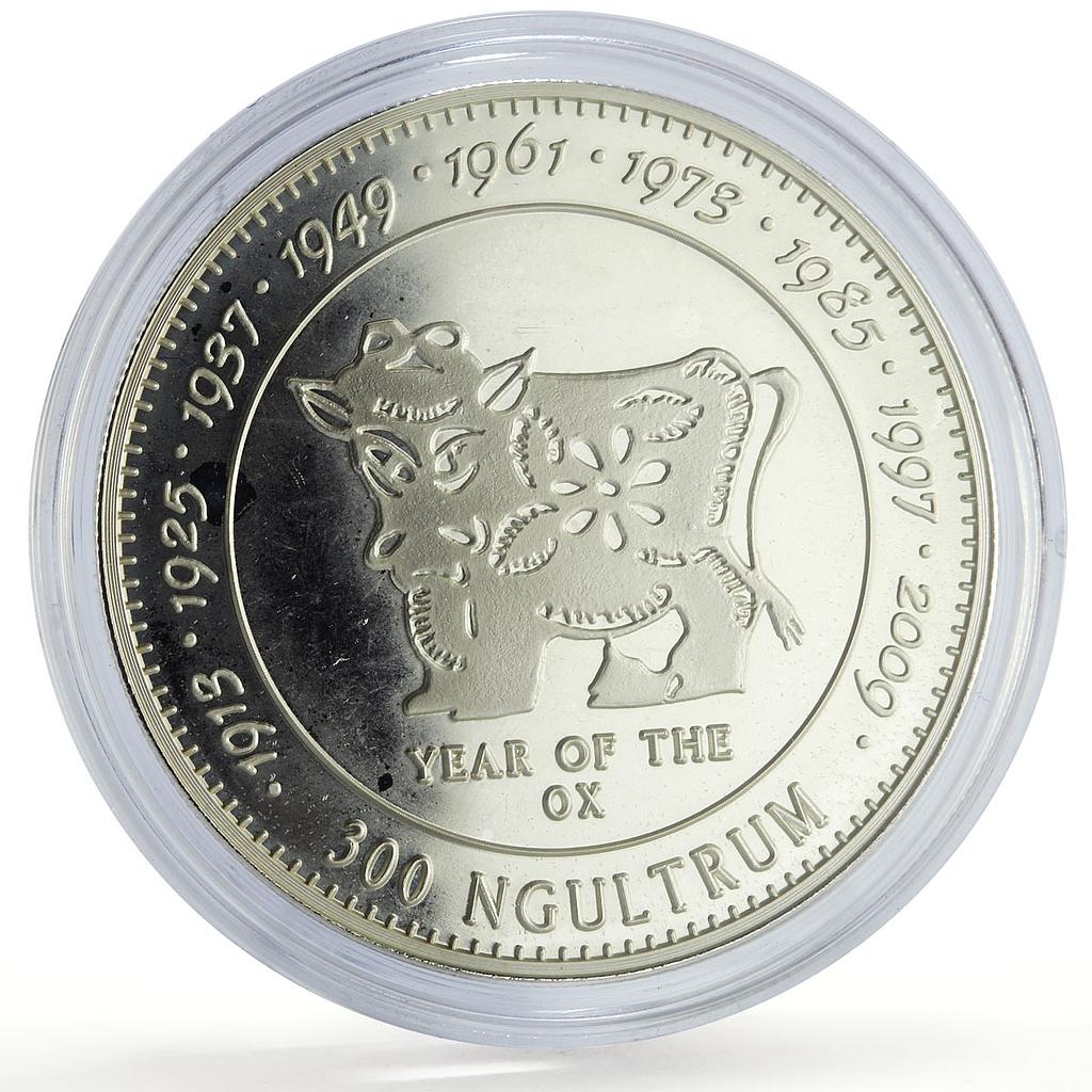 Bhutan 300 ngultrum Lunar Calendar Year of the Ox Bull proof silver coin 1996