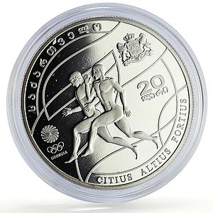 Georgia 20 lari Beijing Olympic Games Stadium Runners proof silver coin 2008