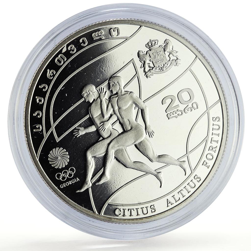 Georgia 20 lari Beijing Olympic Games Stadium Runners proof silver coin 2008