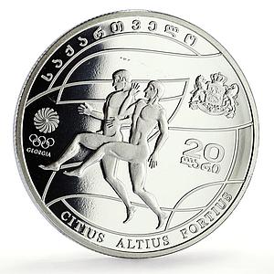 Georgia 20 lari Beijing Olympic Games Stadium Runners proof silver coin 2008