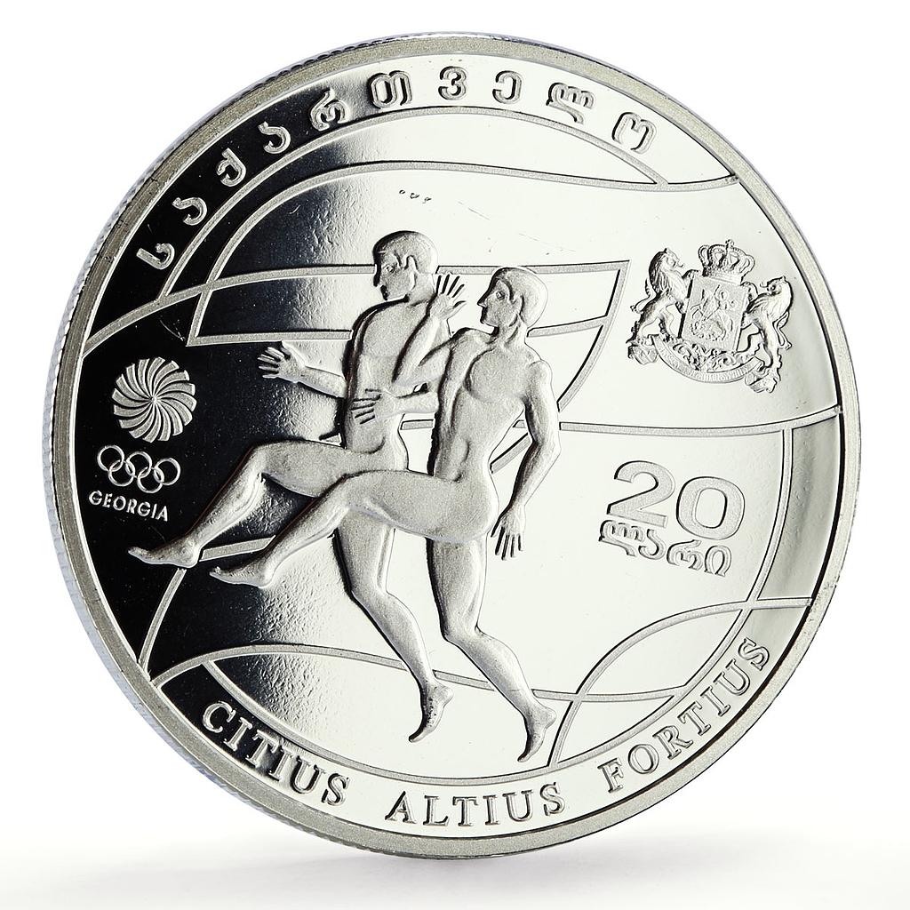 Georgia 20 lari Beijing Olympic Games Stadium Runners proof silver coin 2008