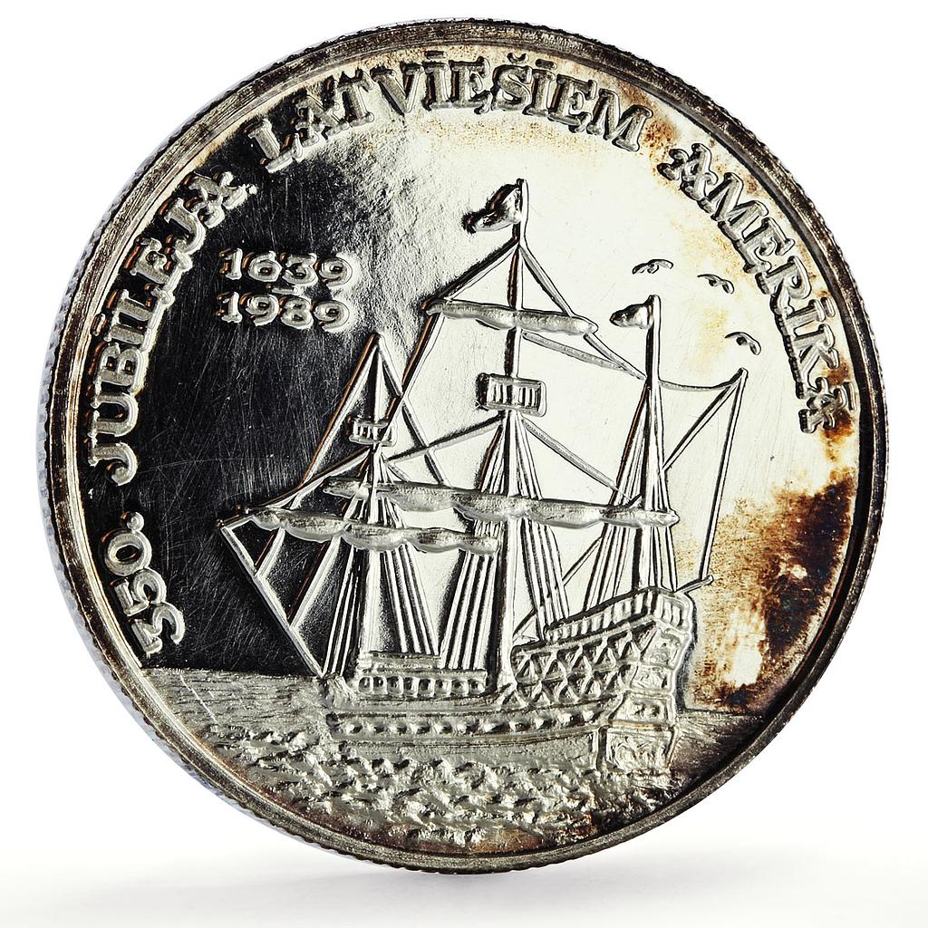 Latvia 1 unce ounce oz Latvians America Ship Clipper BU silver token coin 1989
