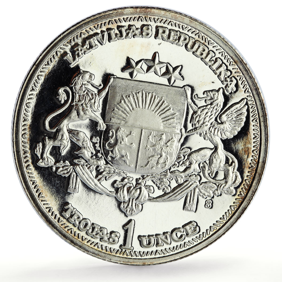 Latvia 1 unce ounce oz Latvians America Ship Clipper BU silver token coin 1989
