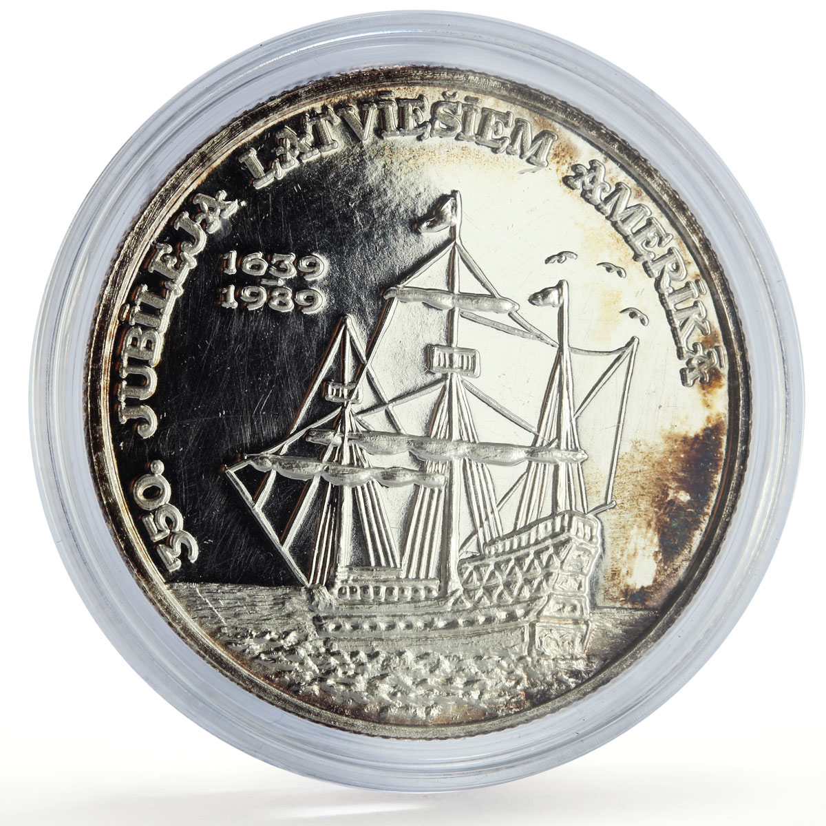 Latvia 1 unce ounce oz Latvians America Ship Clipper BU silver token coin 1989