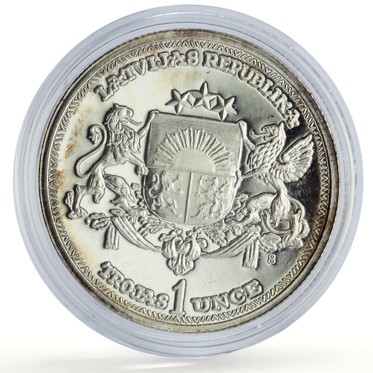 Latvia 1 unce ounce oz Latvians America Ship Clipper BU silver token coin 1989