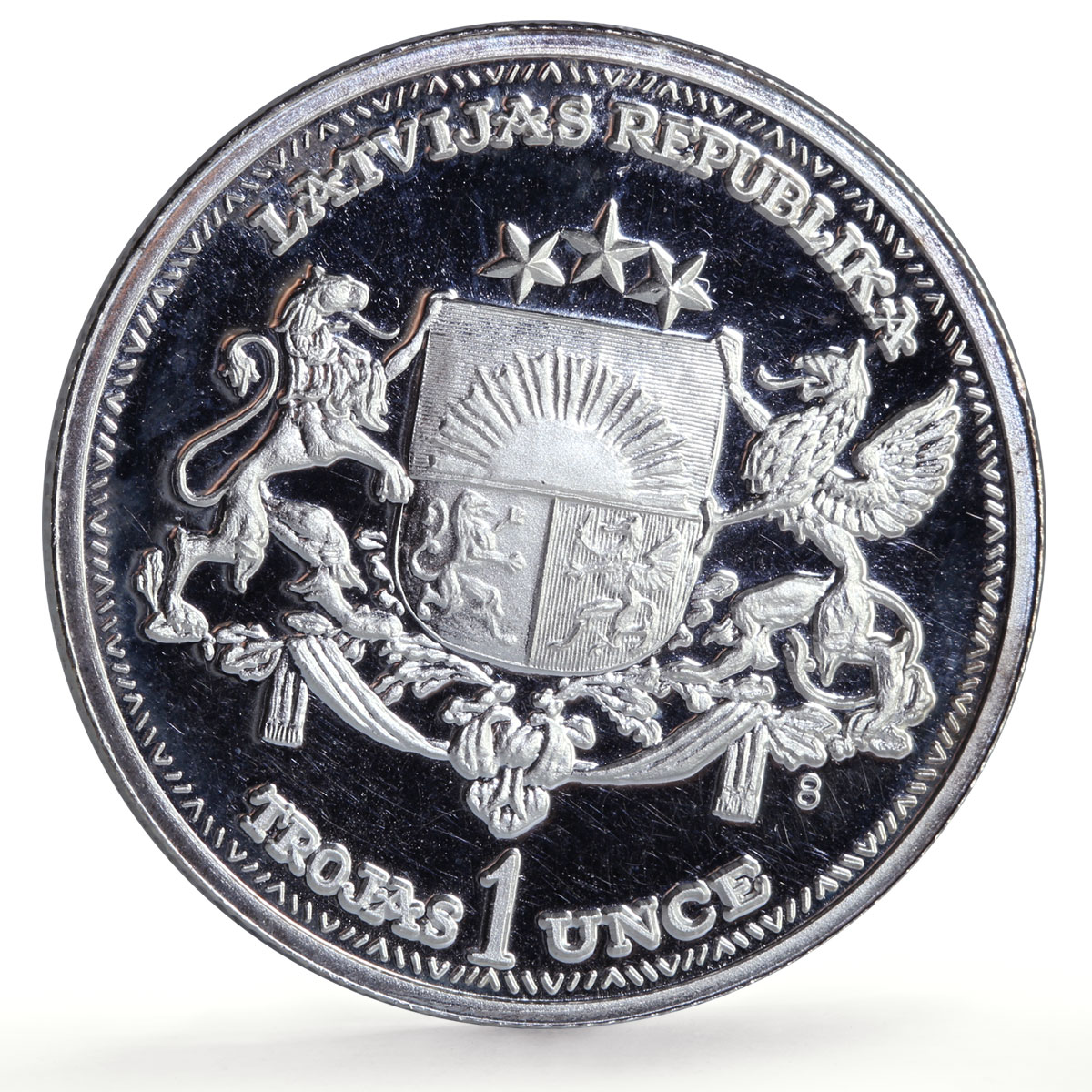 Latvia 1 unce ounce oz Latvians America Ship Clipper BU silver token coin 1989