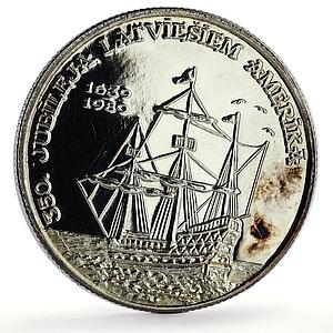 Latvia 1 unce ounce oz Latvians America Ship Clipper silver token coin 1989