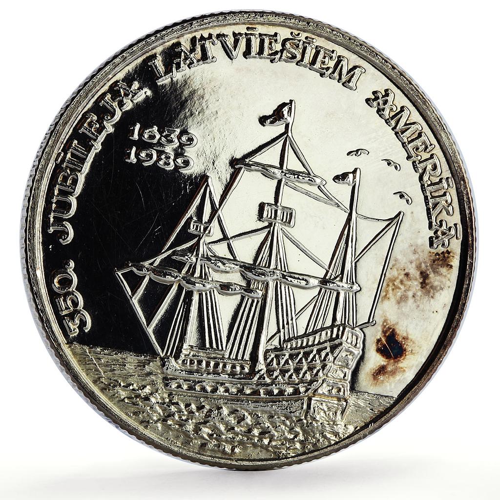 Latvia 1 unce ounce oz Latvians America Ship Clipper silver token coin 1989