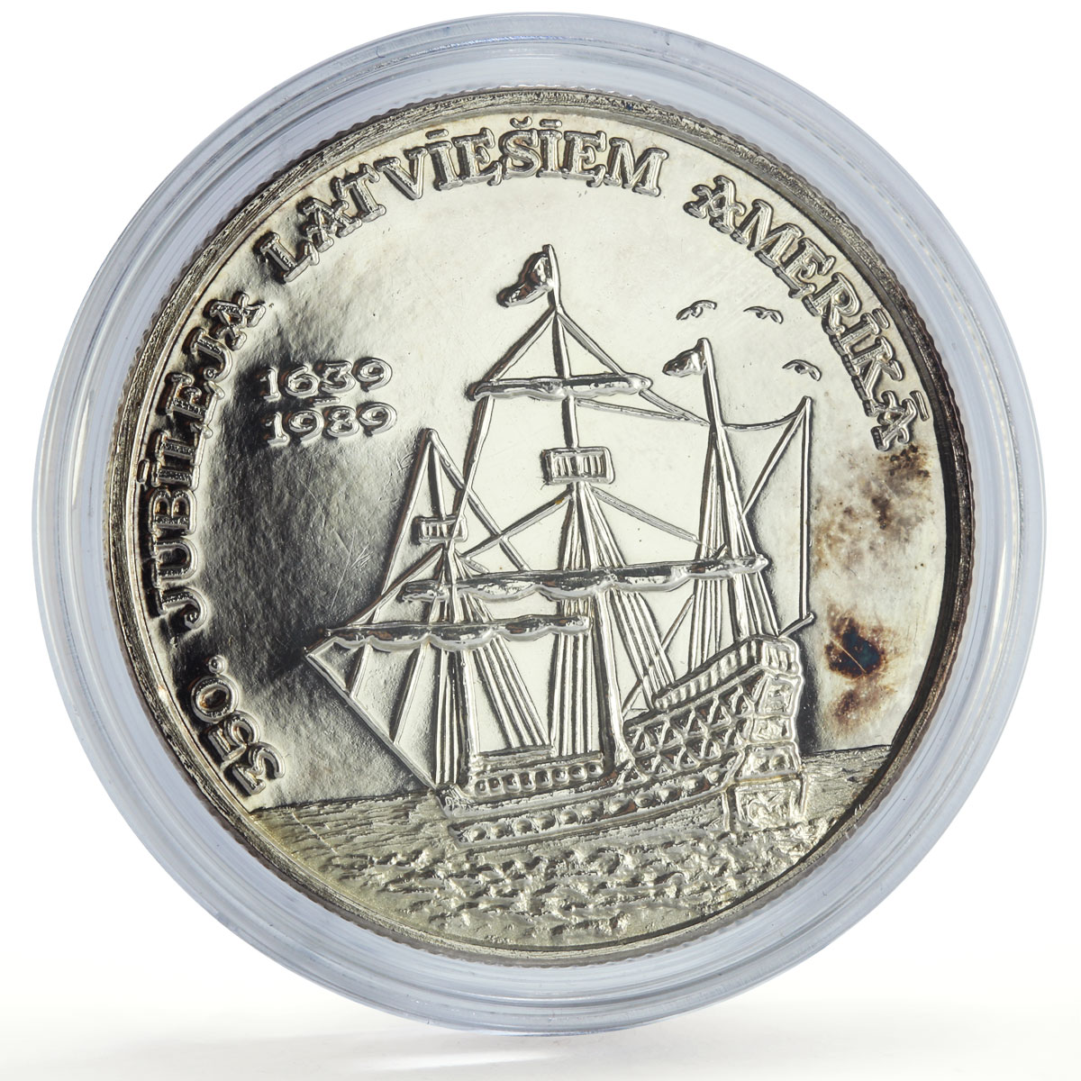 Latvia 1 unce ounce oz Latvians America Ship Clipper PR silver token coin 1989