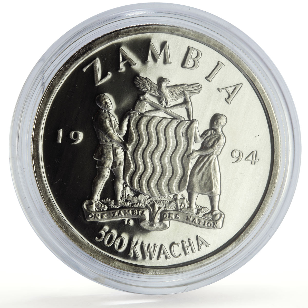 Zambia 500 kwacha Human Rights Religion Culture Politics proof silver coiin 1994