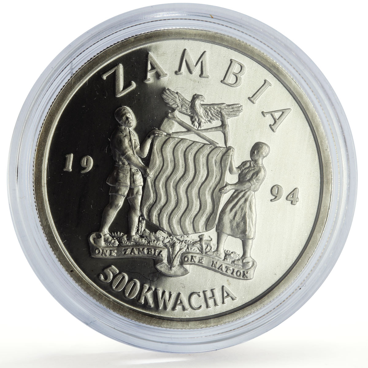 Zambia 500 kwacha Human Rights Freedom Speech Eagle Bird proof silver coin 1994