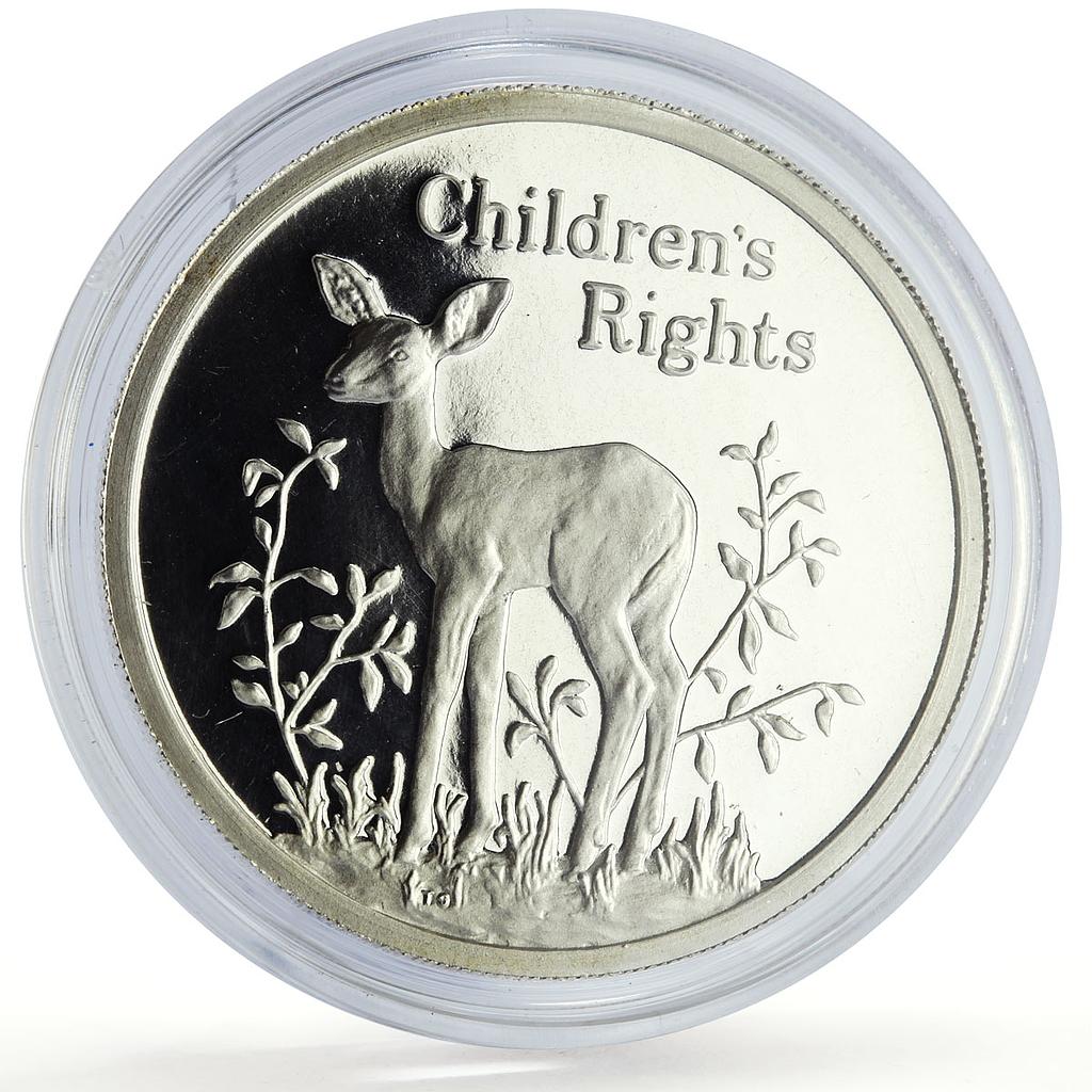 Zambia 500 kwacha Human Rights Children Rights Fawn Fauna proof silver coin 1994