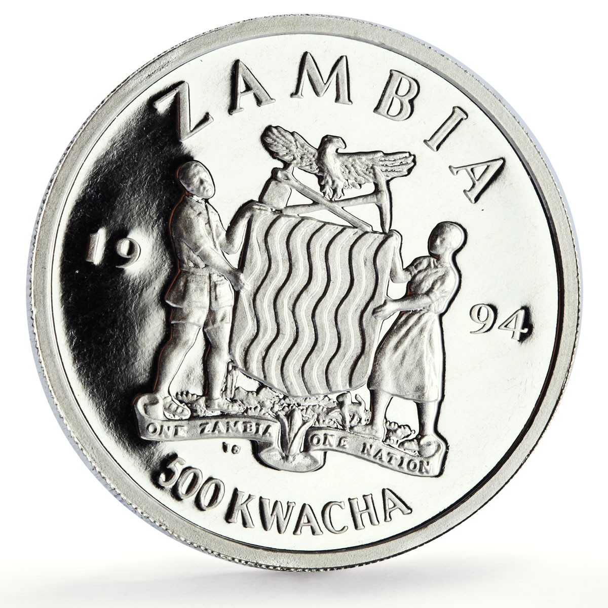 Zambia 500 kwacha Human Rights Health Healthcare Politics proof silver coin 1994