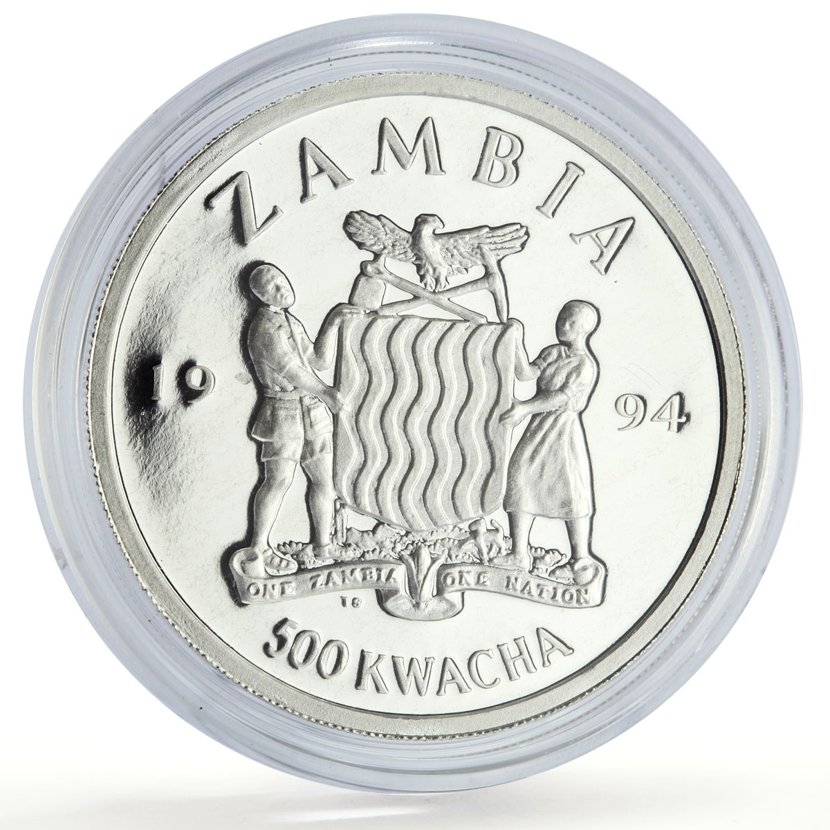 Zambia 500 kwacha Human Rights Health Healthcare Politics proof silver coin 1994