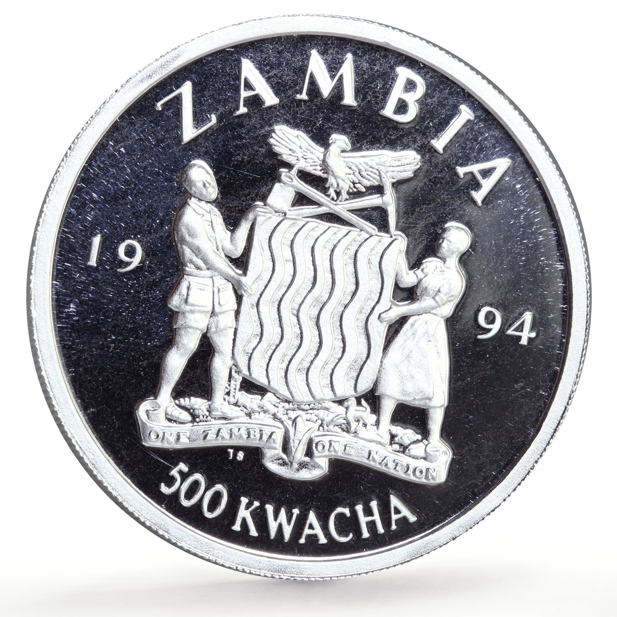 Zambia 500 kwacha Human Rights Health Healthcare Politics proof silver coin 1994