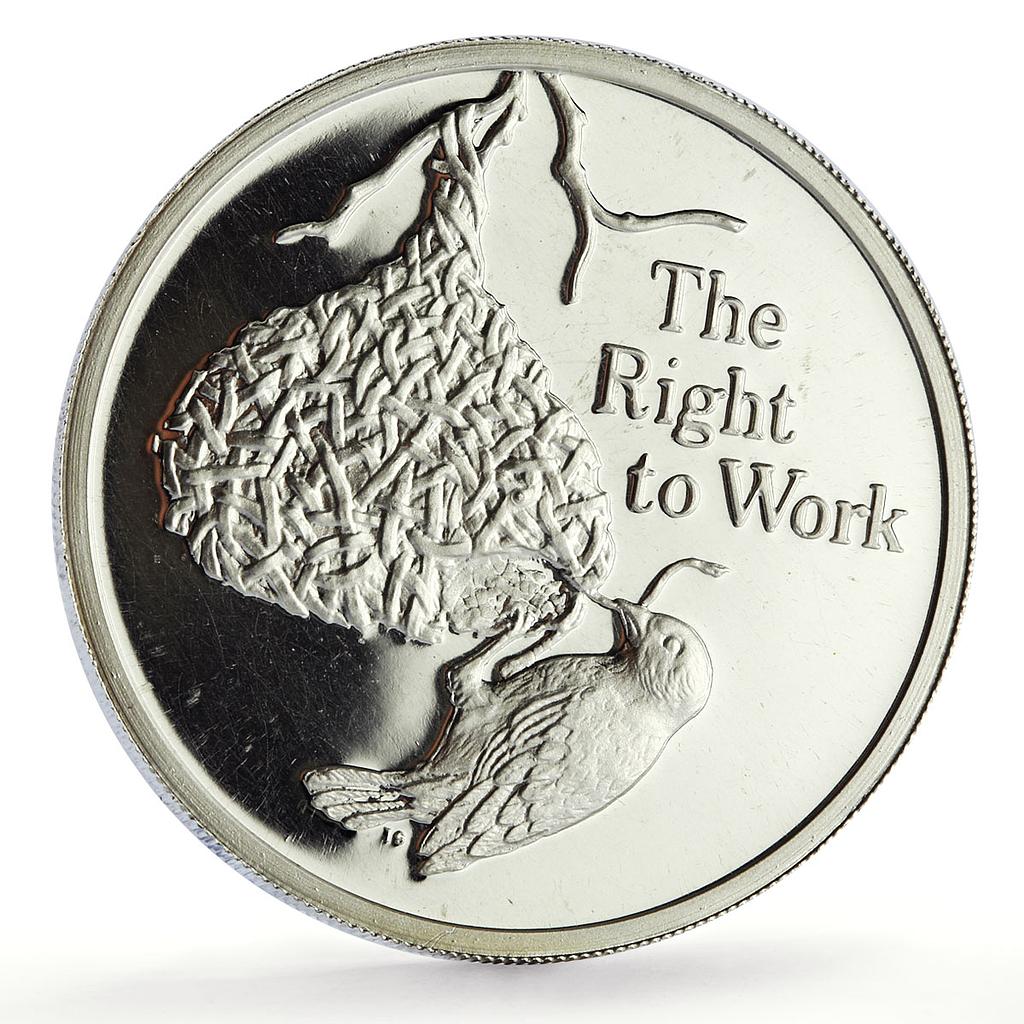 Zambia 500 kwacha Human Rights Work Weaver Bird Fauna proof silver coin 1994