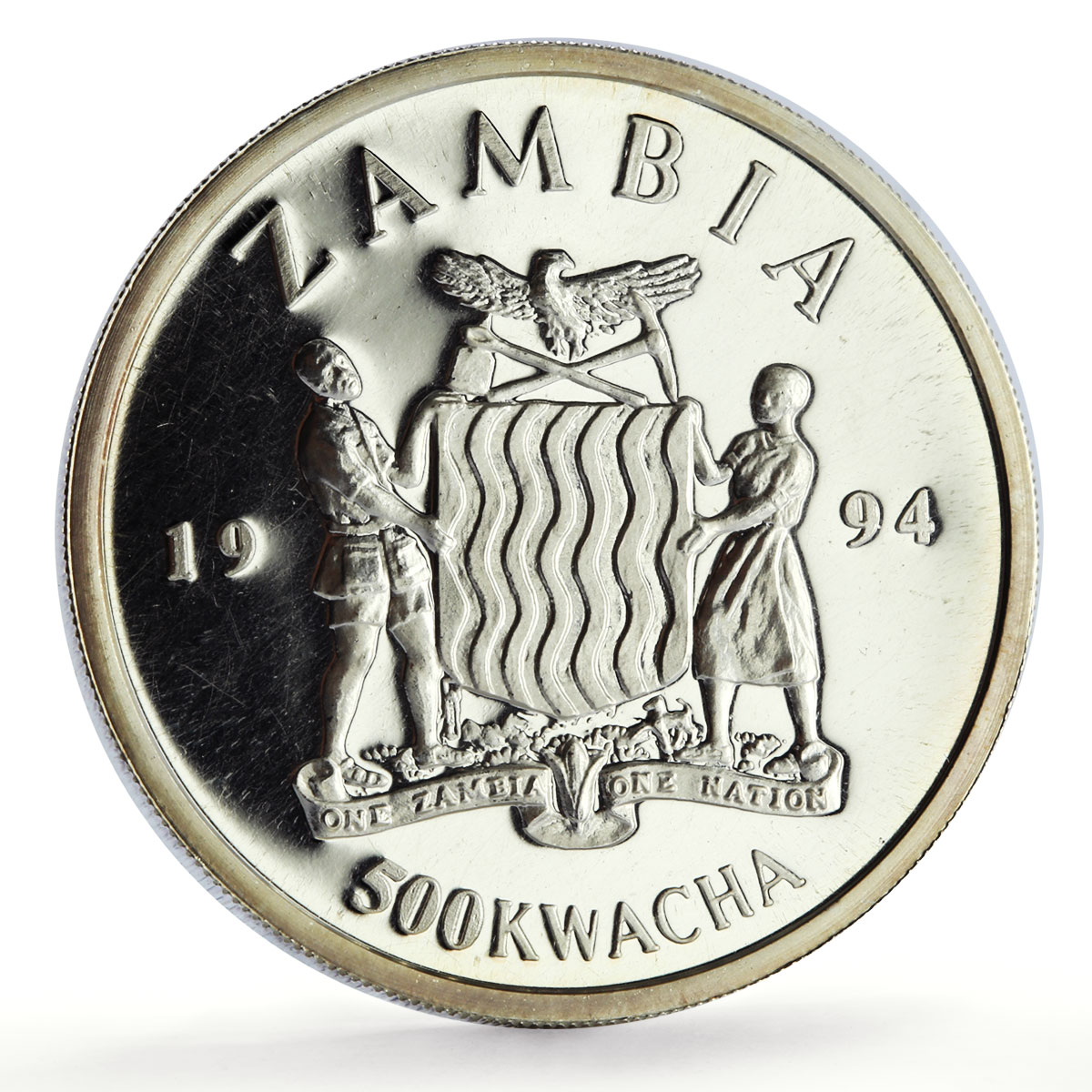 Zambia 500 kwacha Human Rights Work Weaver Bird Fauna proof silver coin 1994