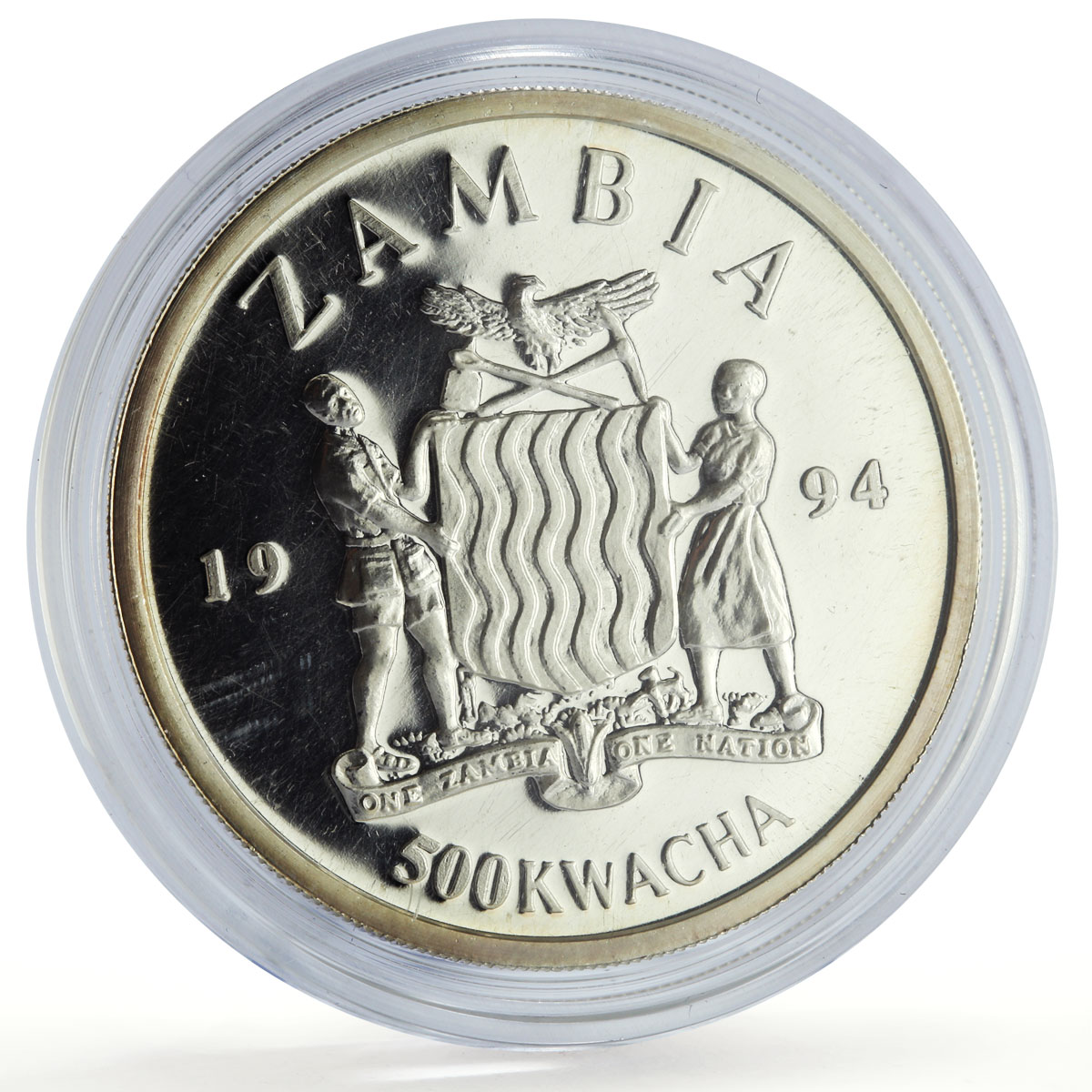Zambia 500 kwacha Human Rights Work Weaver Bird Fauna proof silver coin 1994