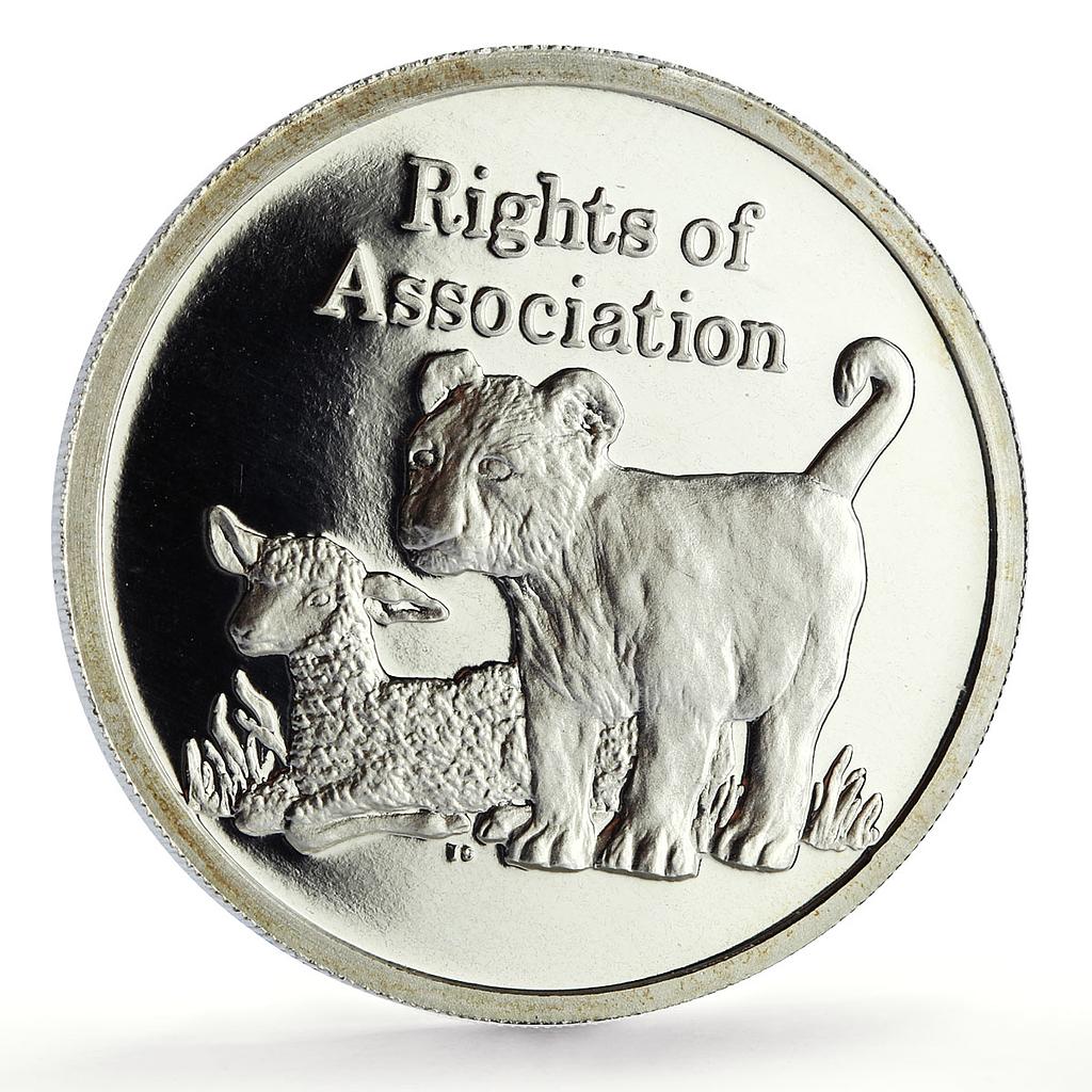 Zambia 500 kwacha Human Rights Association Lion Cub Lamb proof silver coin 1994