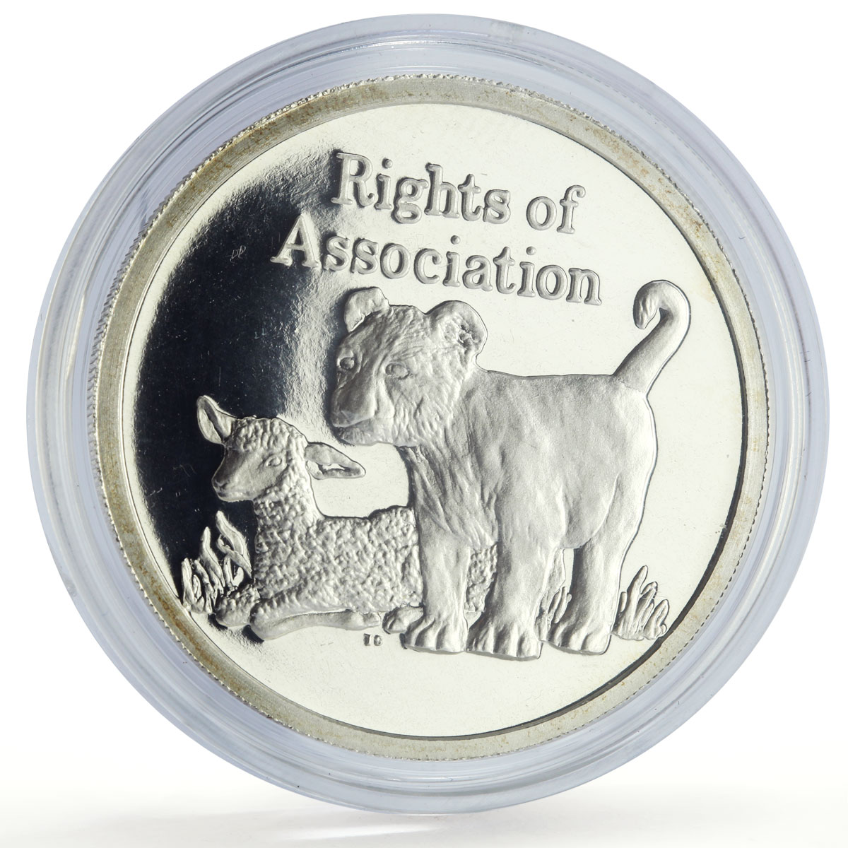 Zambia 500 kwacha Human Rights Association Lion Cub Lamb proof silver coin 1994