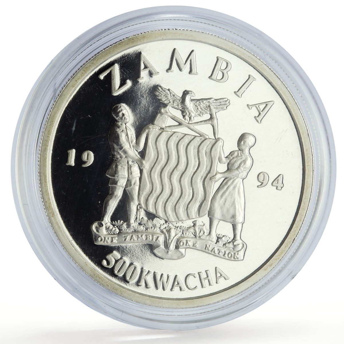 Zambia 500 kwacha Human Rights Association Lion Cub Lamb proof silver coin 1994