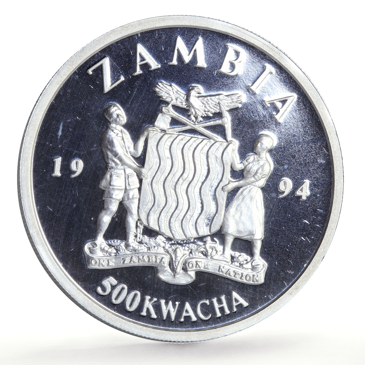Zambia 500 kwacha Human Rights Association Lion Cub Lamb proof silver coin 1994