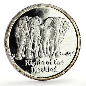 Zambia 500 kwacha Human Rights Disabled Persons Elephants proof silver coin 1994