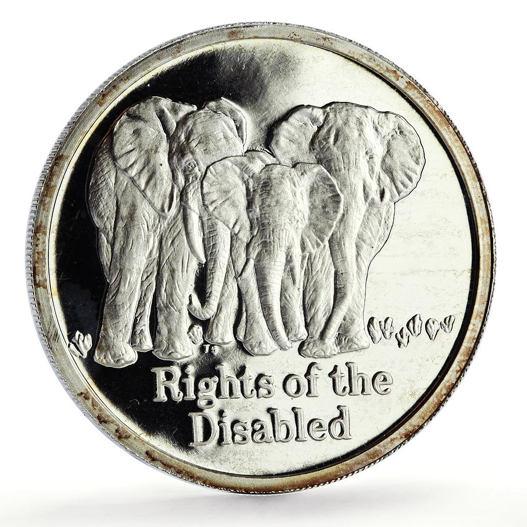 Zambia 500 kwacha Human Rights Disabled Persons Elephants proof silver coin 1994