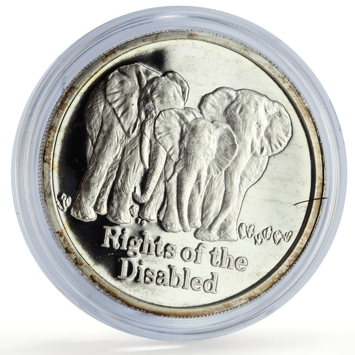 Zambia 500 kwacha Human Rights Disabled Persons Elephants proof silver coin 1994
