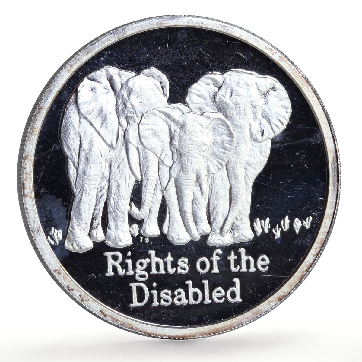 Zambia 500 kwacha Human Rights Disabled Persons Elephants proof silver coin 1994