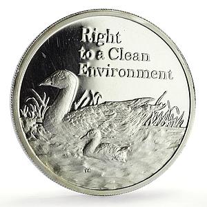 Zambia 500 kwacha Human Rights Clean Environment Duck proof silver coin 1994