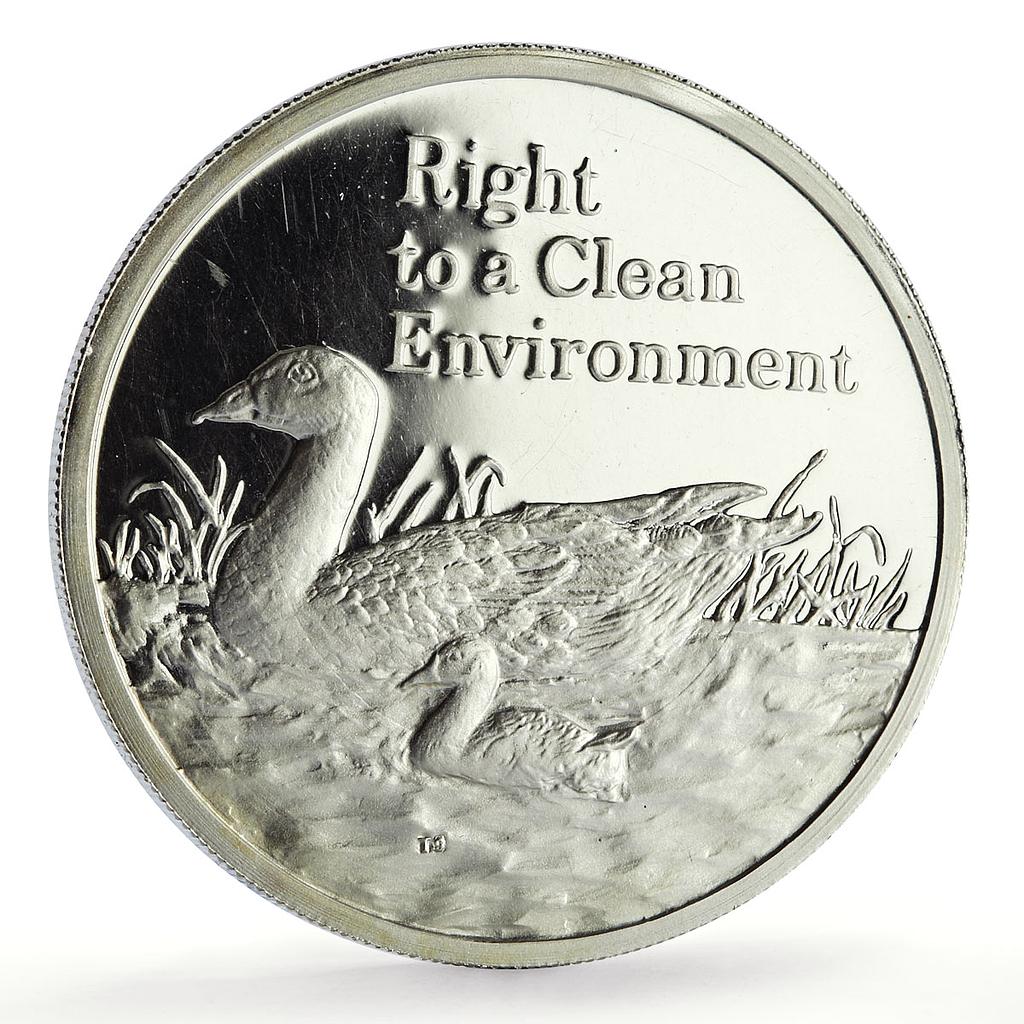 Zambia 500 kwacha Human Rights Clean Environment Duck proof silver coin 1994