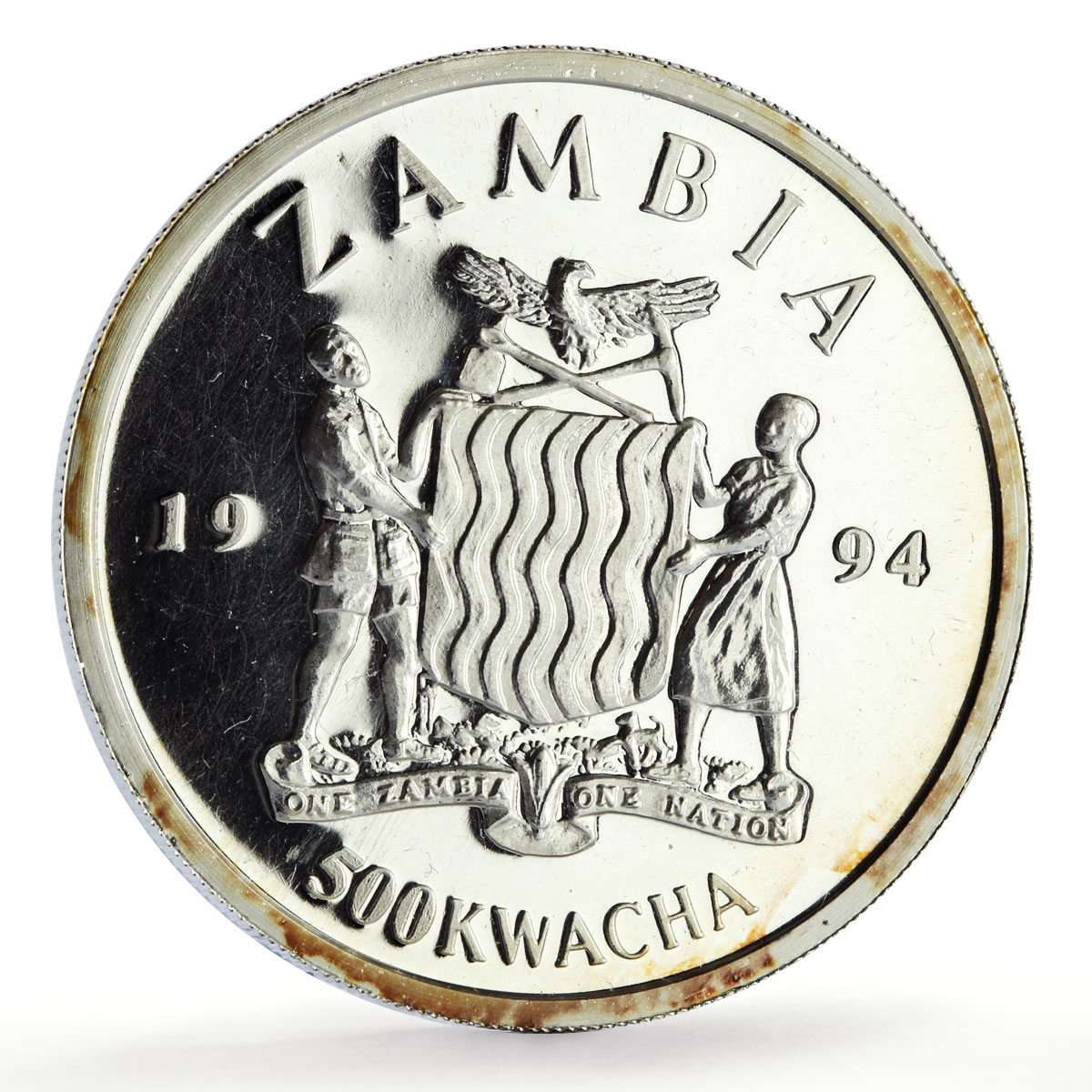 Zambia 500 kwacha Human Rights Clean Environment Duck proof silver coin 1994