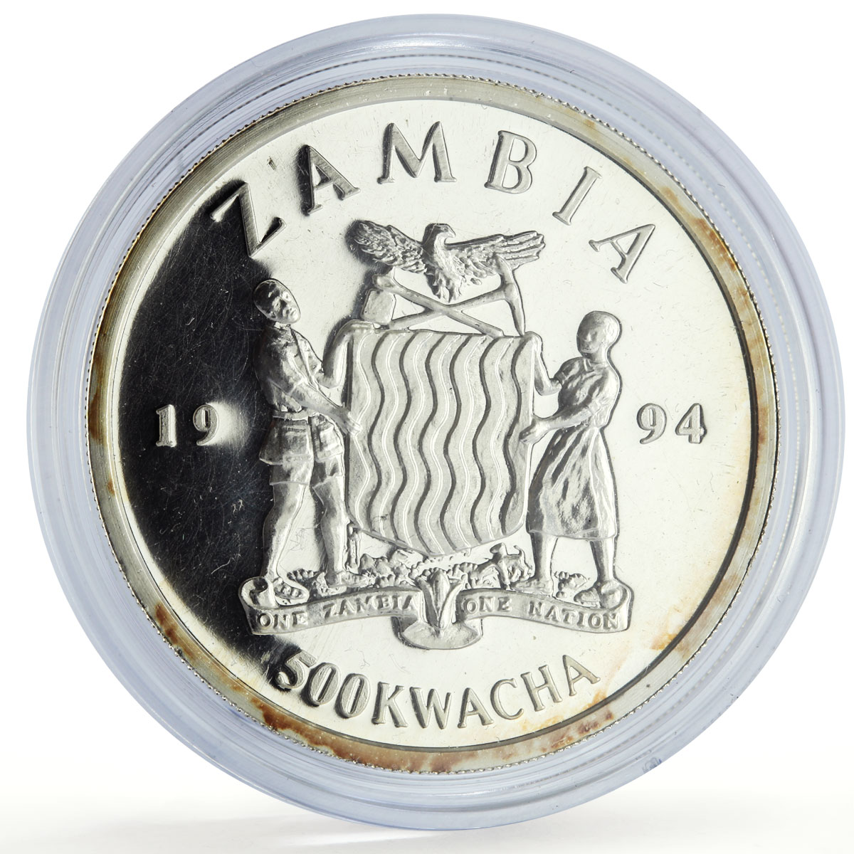 Zambia 500 kwacha Human Rights Clean Environment Duck proof silver coin 1994