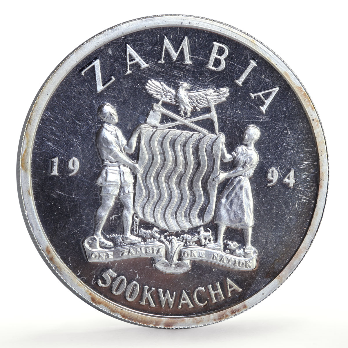 Zambia 500 kwacha Human Rights Clean Environment Duck proof silver coin 1994