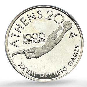 Mozambique 1000 meticais Athens Olympic Games Football Pattern silver coin 2003