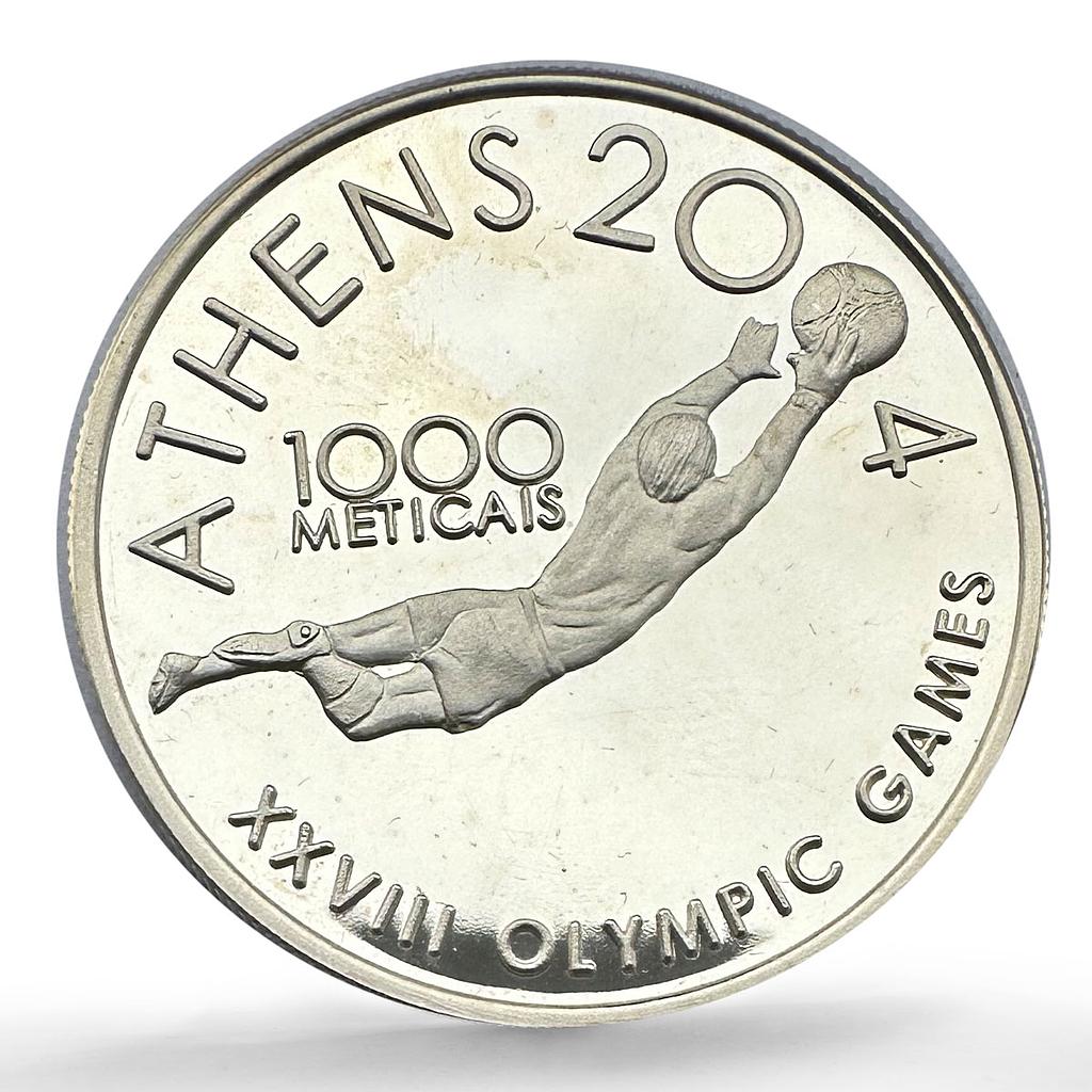 Mozambique 1000 meticais Athens Olympic Games Football Pattern silver coin 2003