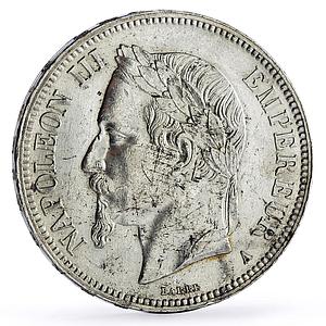 France 5 francs King Napoleon III Coinage KM-799.1 silver coin 1868 A