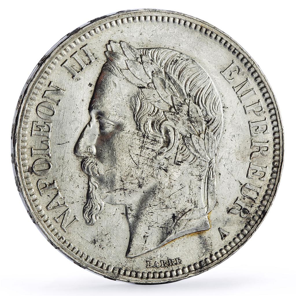 France 5 francs King Napoleon III Coinage KM-799.1 silver coin 1868 A