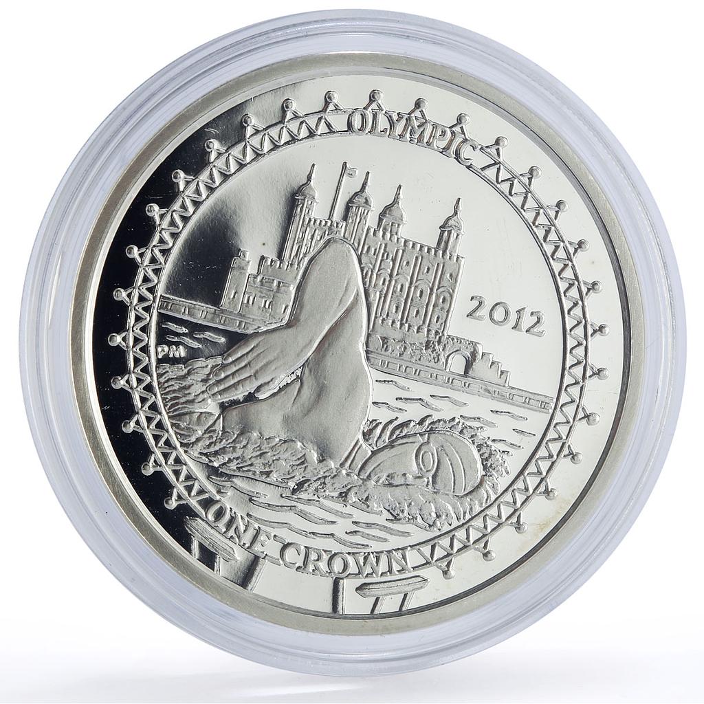 Isle of Man 1 crown London Summer Olympic Games Swimming proof silver coin 2009