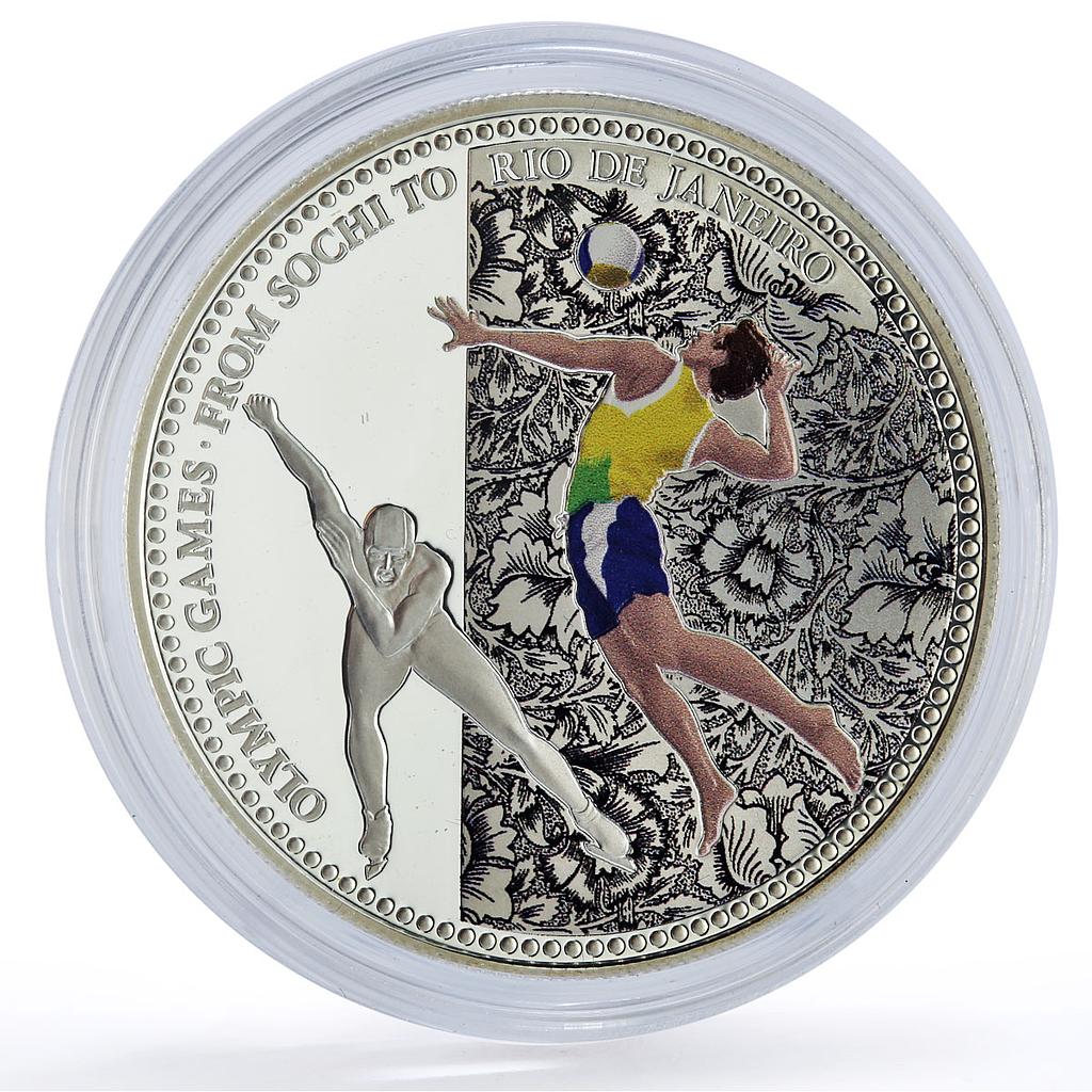 Samoa 5 tala Rio Sochi Olympic Games Volleyball Colored proof silver coin 2014