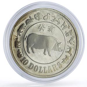 Singapore 10 dollars Lunar Calendar Year of the Pig proof silver coin 1983