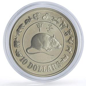 Singapore 10 dollars Lunar Calendar Year of the Rat Mouse proof silver coin 1984