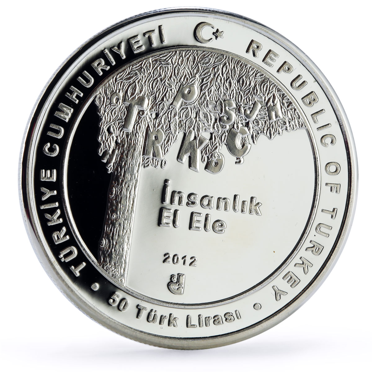 Turkiye 50 lira Turkish Olympics 100th Anniversary Tree proof silver coin 2012