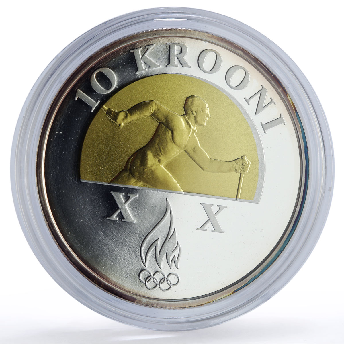 Estonia 10 krooni Turin Winter Olympic Games Skiing Gilt proof silver coin 2006