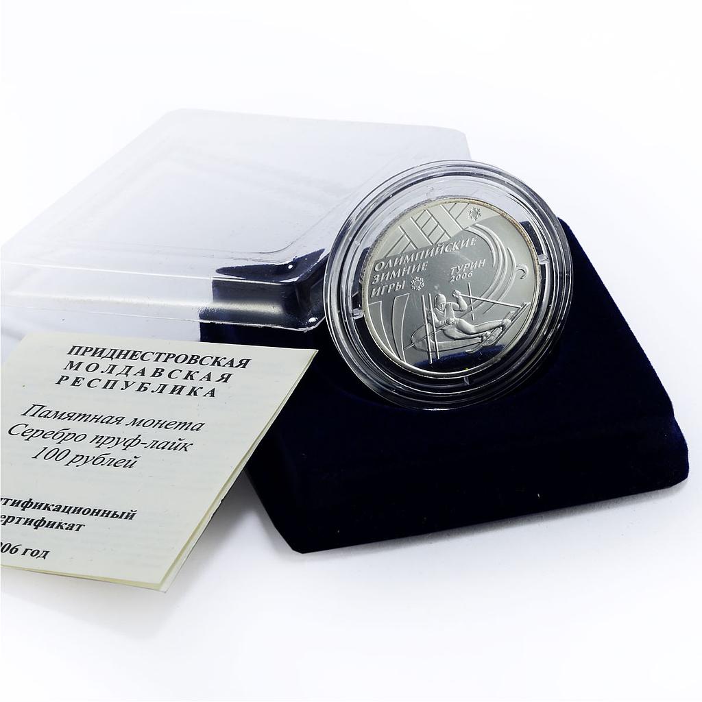 Transnistria 100 roubles Turin Winter Olympic Games Slalom silver coin 2006