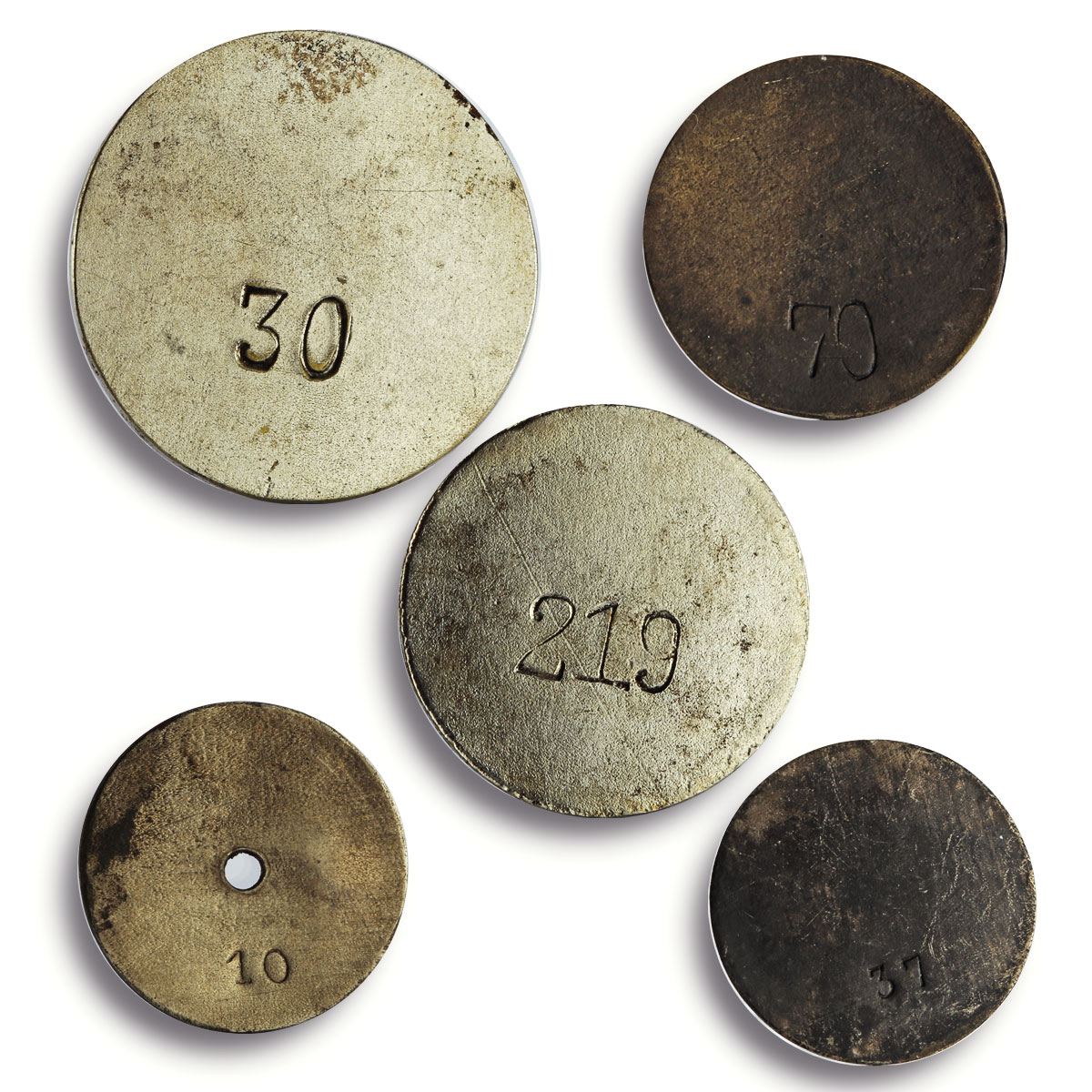 Malaysia Kong Hock Kongsi 50 10 5 2 1 cents Set Penang Tokens brass coins 1900