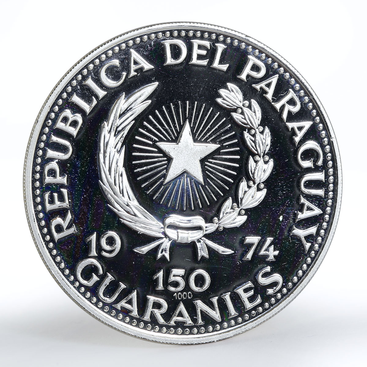 Paraguay 150 guaranies John F. Kennedy president proof silver coin 1974